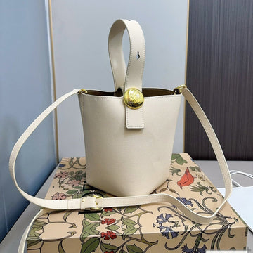 Loe Mini Pebble 20 Bucket Bag In White Grained Calfskin