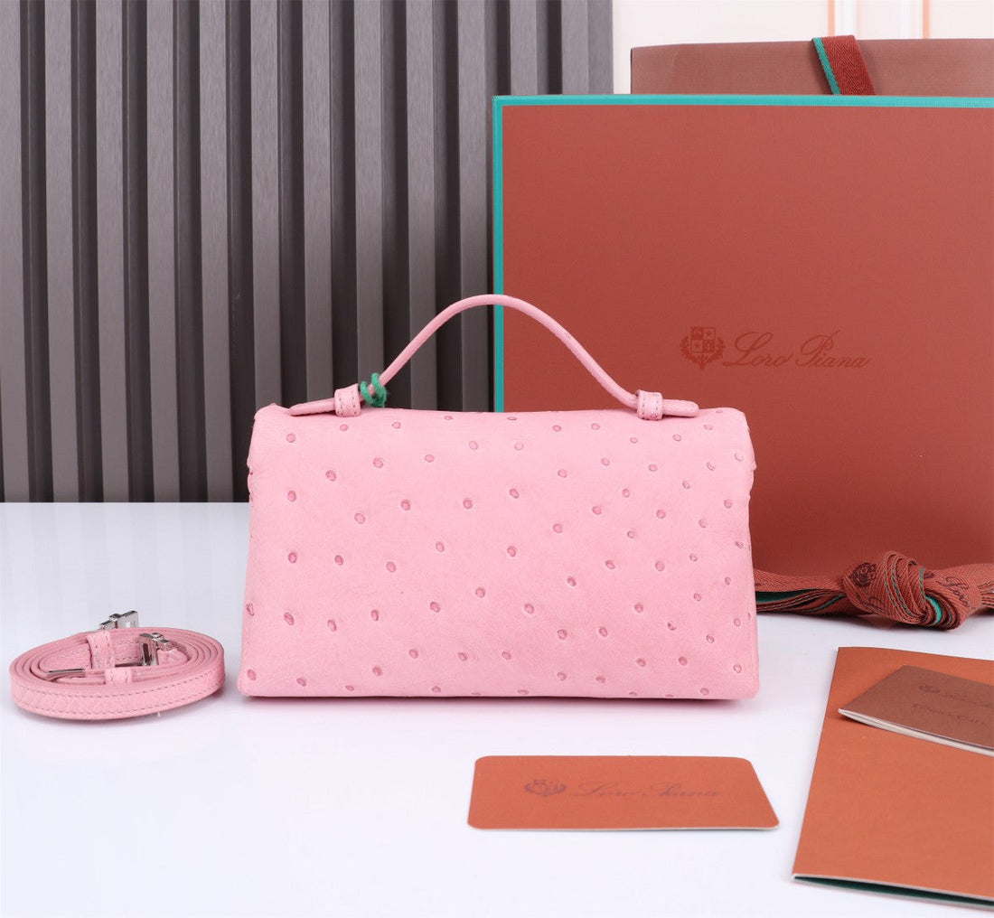 Extra Pocket L19 In Baby Pink Ostrich Leather