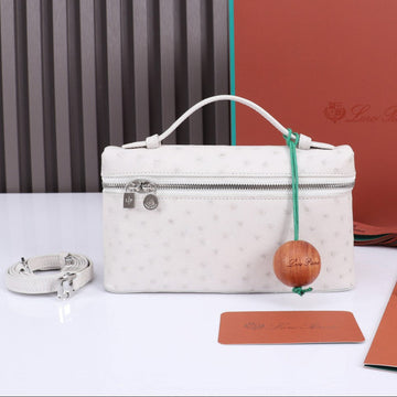 Extra Pocket L19 In White Ostrich Leather