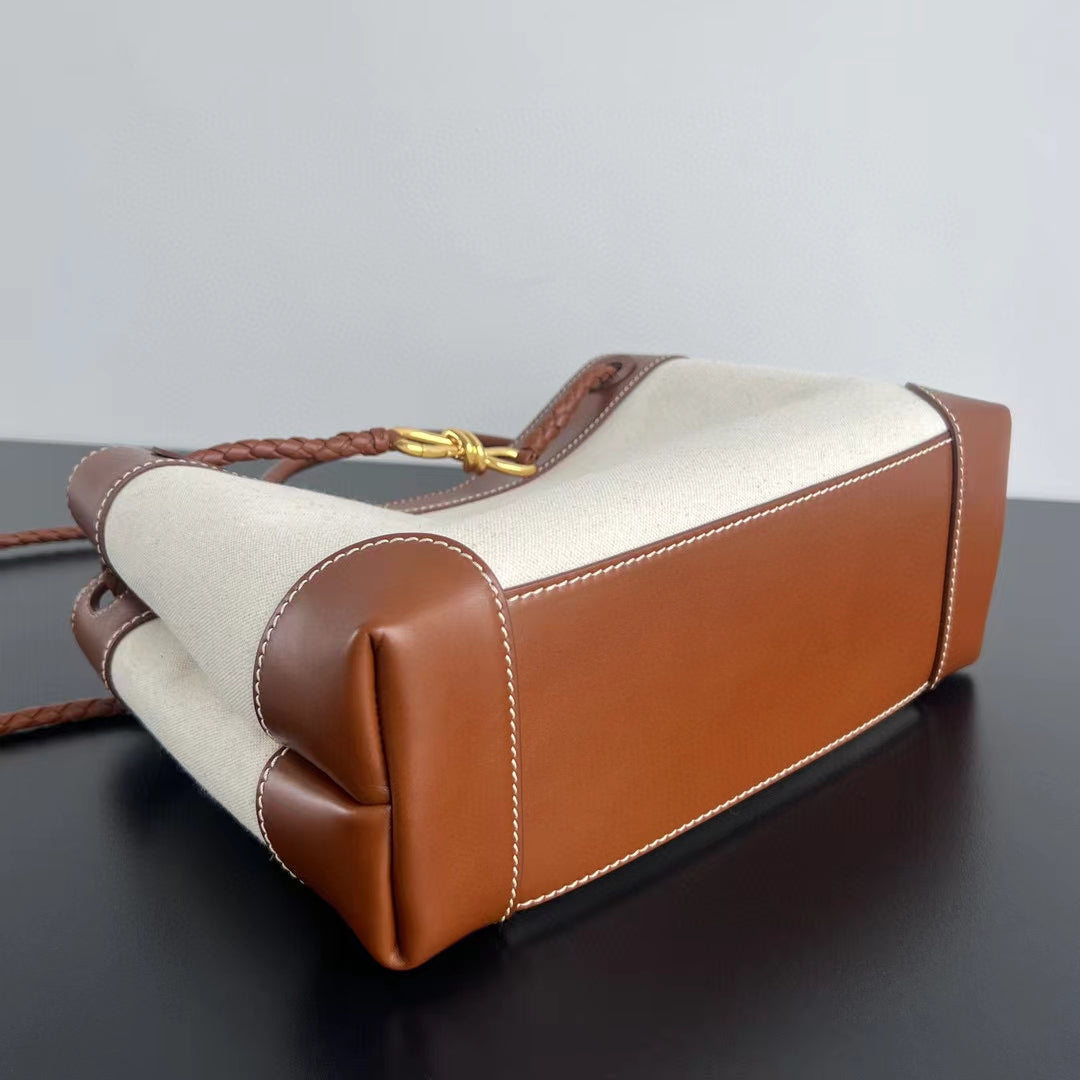 Bv Medium Andiamo 32 Brown Lambskin White Canvas