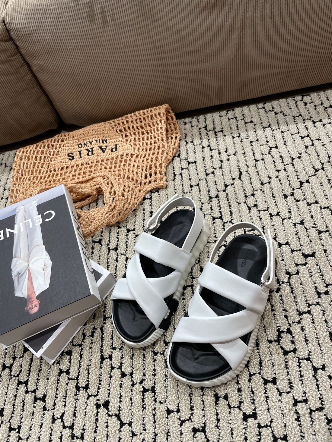 Electric Sandal Black Mix White Calfskin