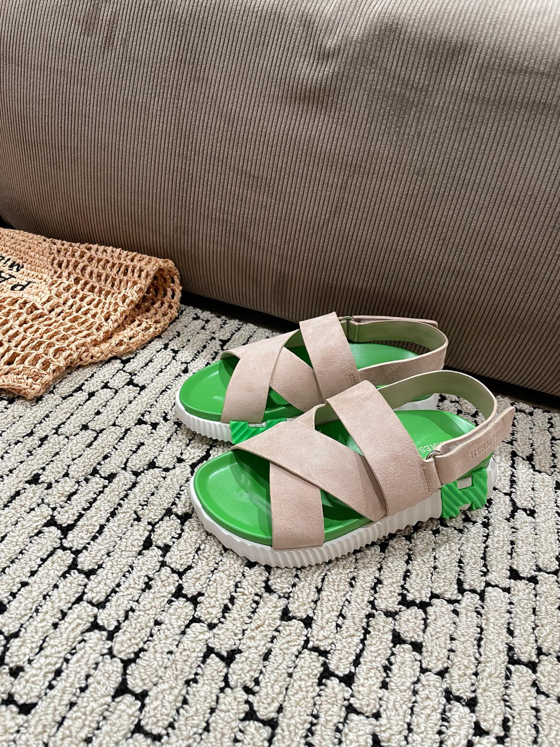 Electric Sandal Green Mix Light Gray Suede
