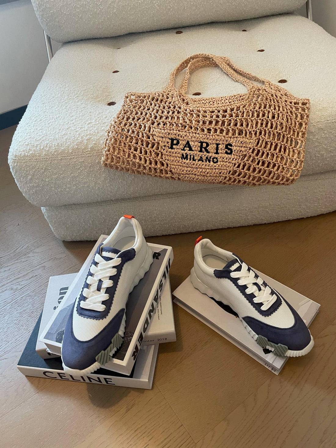 Bouncing Sneakers Light Gray Mix Navy Calfskin
