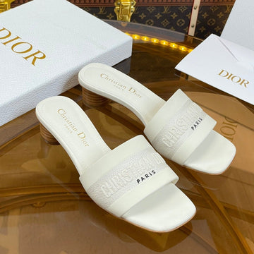 CD Slide 45 White Calfskin Embroidered Cotton