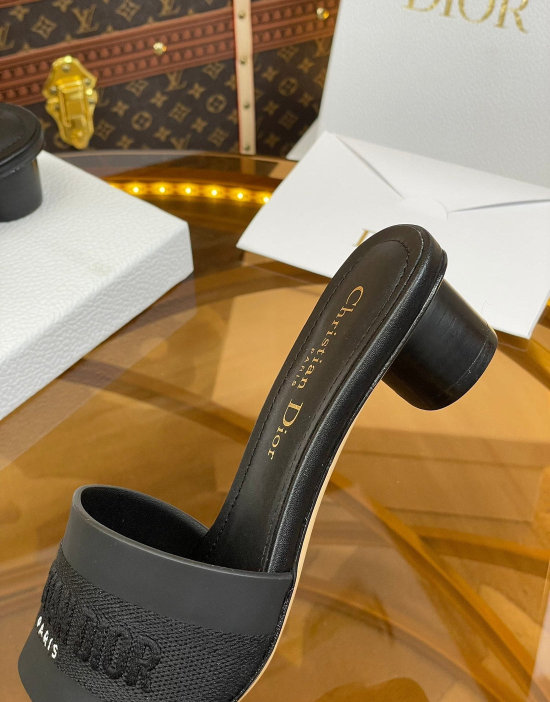 CD Slide 45 Black Calfskin Embroidered Cotton