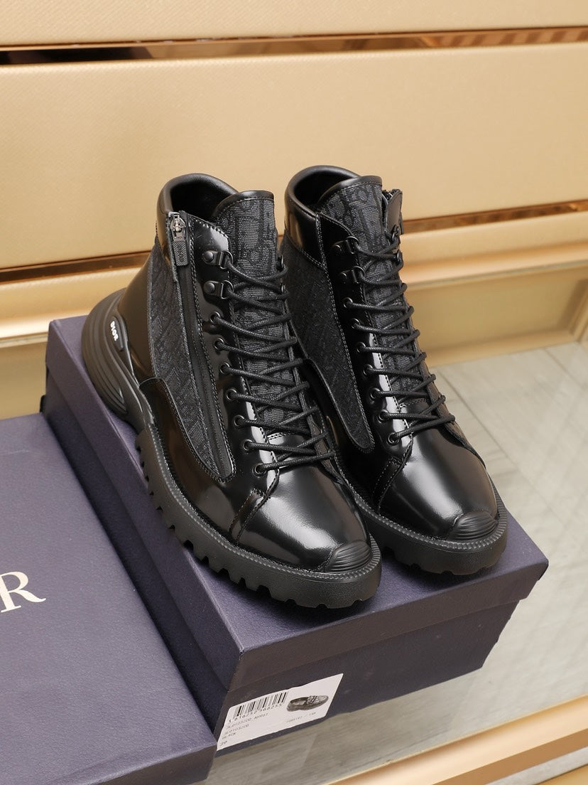 CD Combat Ankle Boot Black Polished Calfskin