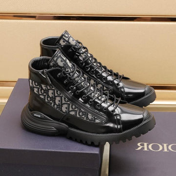 CD Combat Ankle Boot Black And Beige Polished Calfskin