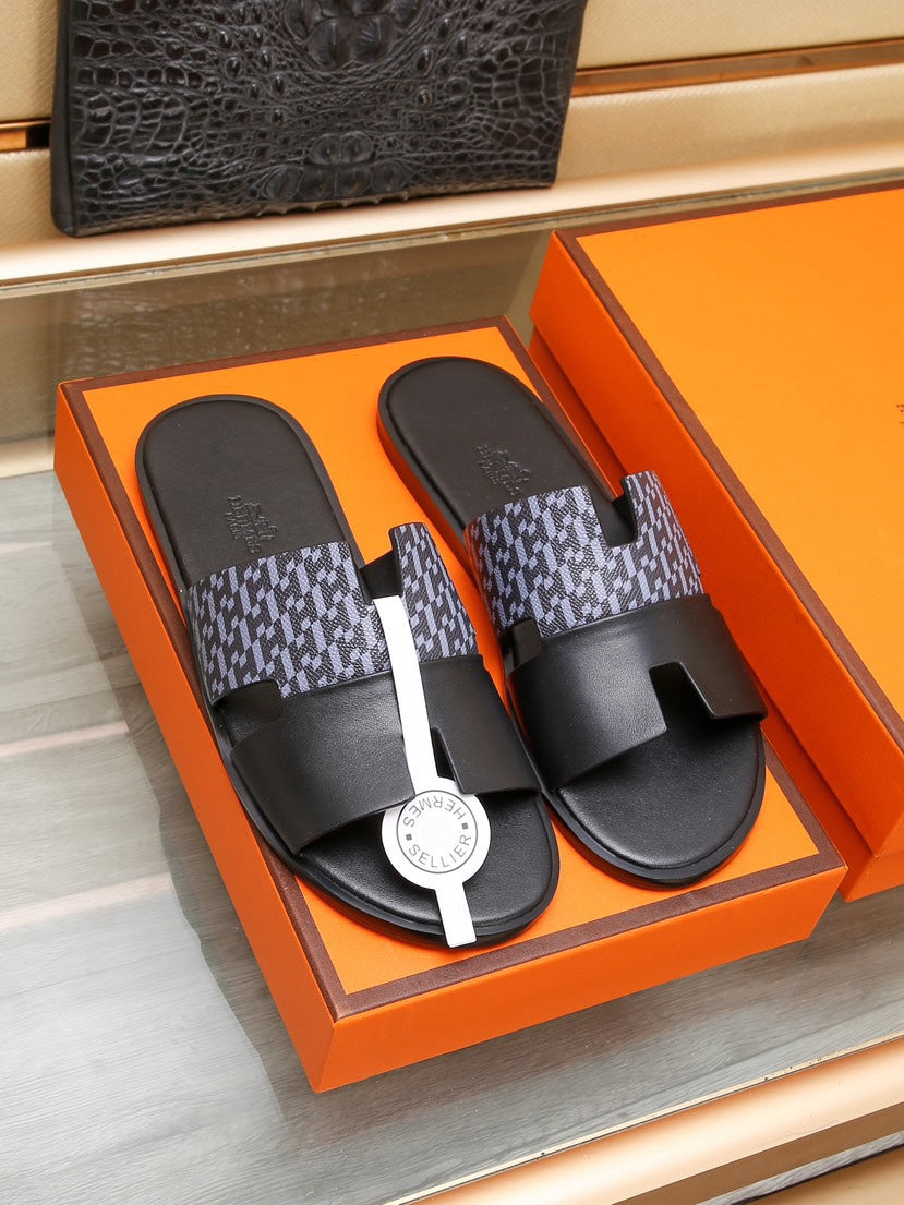 Hm Oran Sandal Black And Lavender Calfskin