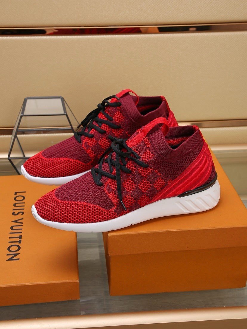 LV Sneakers In Currant Red Mesh Fabric