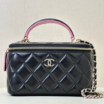 Vanity Shoulder Bag Top Handle 17CM Black Pink Lambskin