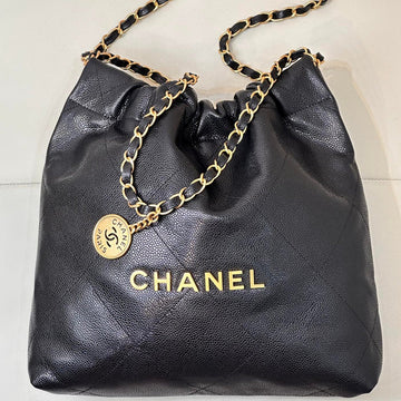 CC 22 Hobo Bag 35CM Black Grained Calfskin Gold Hardware