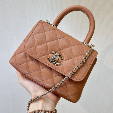 CC 24K Coco Handle Nano 14.5cm Beige Grained Calfskin Gold Hardware
