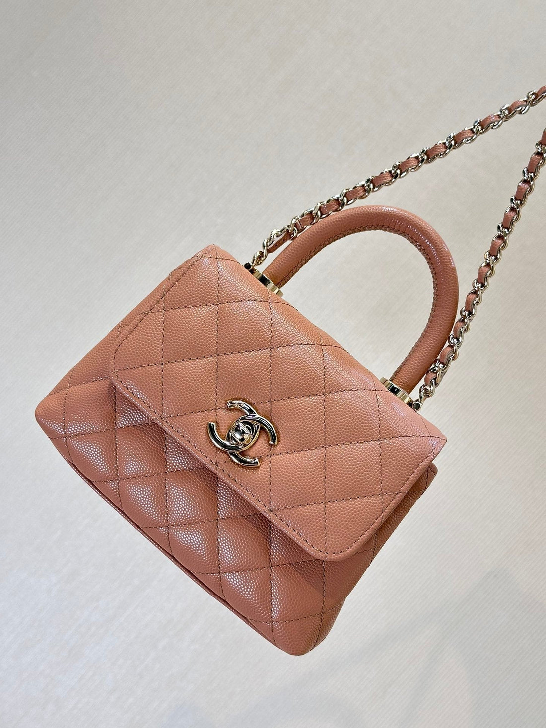 CC 24K Coco Handle Nano 14.5cm Beige Grained Calfskin Gold Hardware