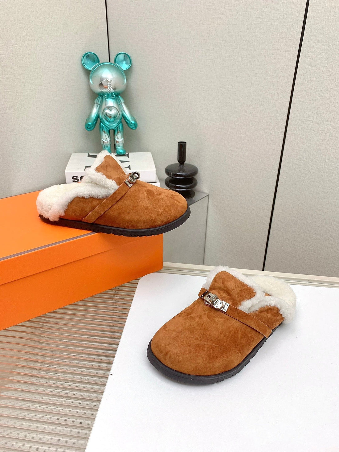 Hm Mule 30MM In Caramel With Fleece And Suede Lining 971398