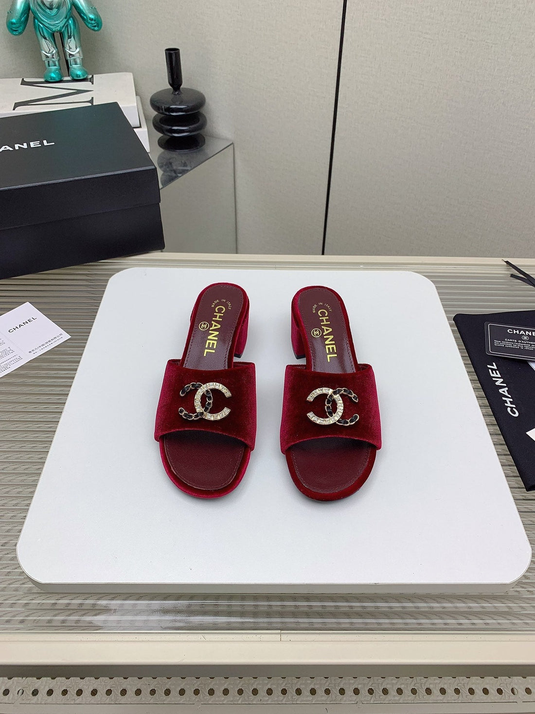 CC Mule Sandals 50M In Dark Red Velvet 148971