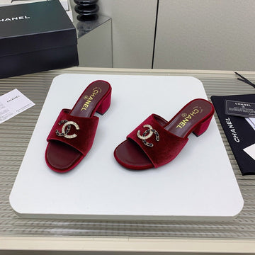 CC Mule Sandals 50M In Dark Red Velvet 148971