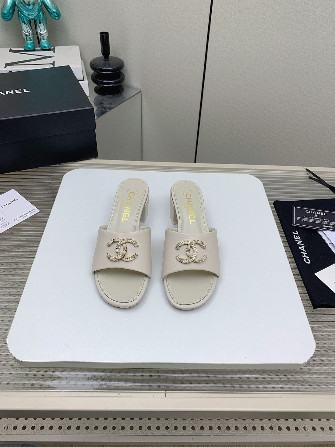 CC Mule Sandals 50M In White Lambskin 148978