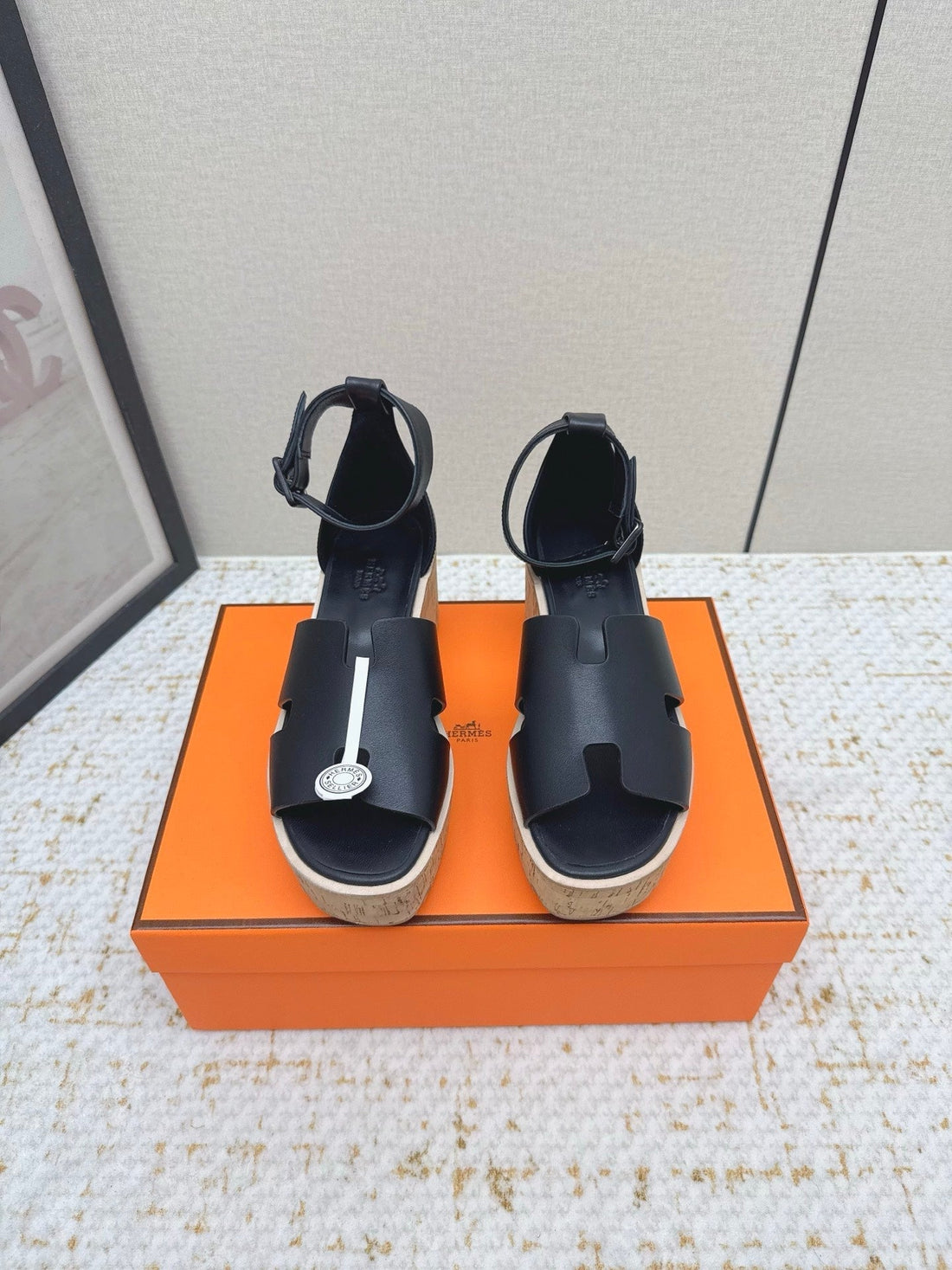 Hm Luce 30 Sandal 65MM Black Cowhide Cork 477967