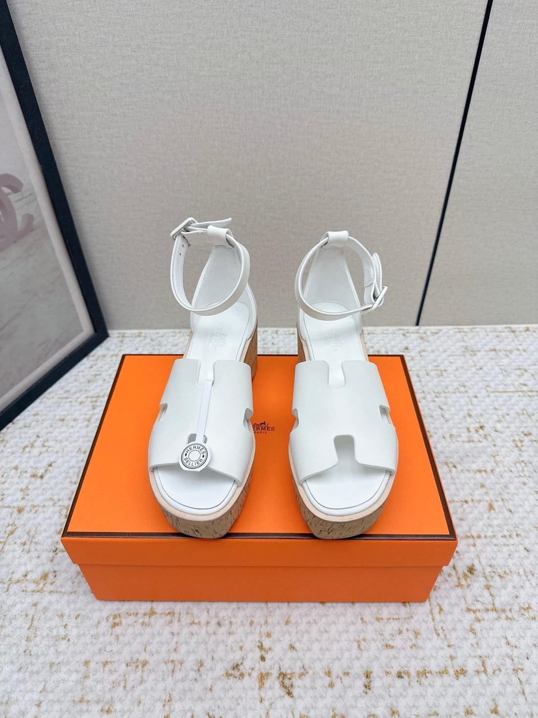 Hm Luce 30 Sandal 65MM White Cowhide Cork 477968