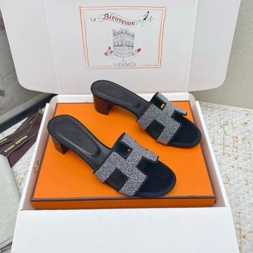 Hm 26SS Oran Sandals 50 Black Rhinestone Cowhide 625267