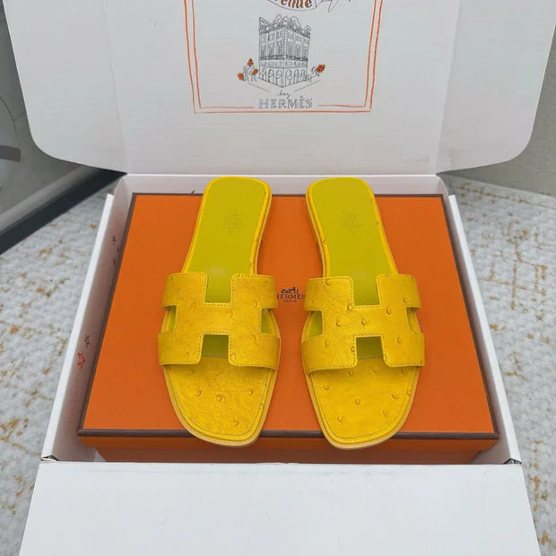 Hm 26SS Oran Sandals Yellow Ostrich Leather 625090