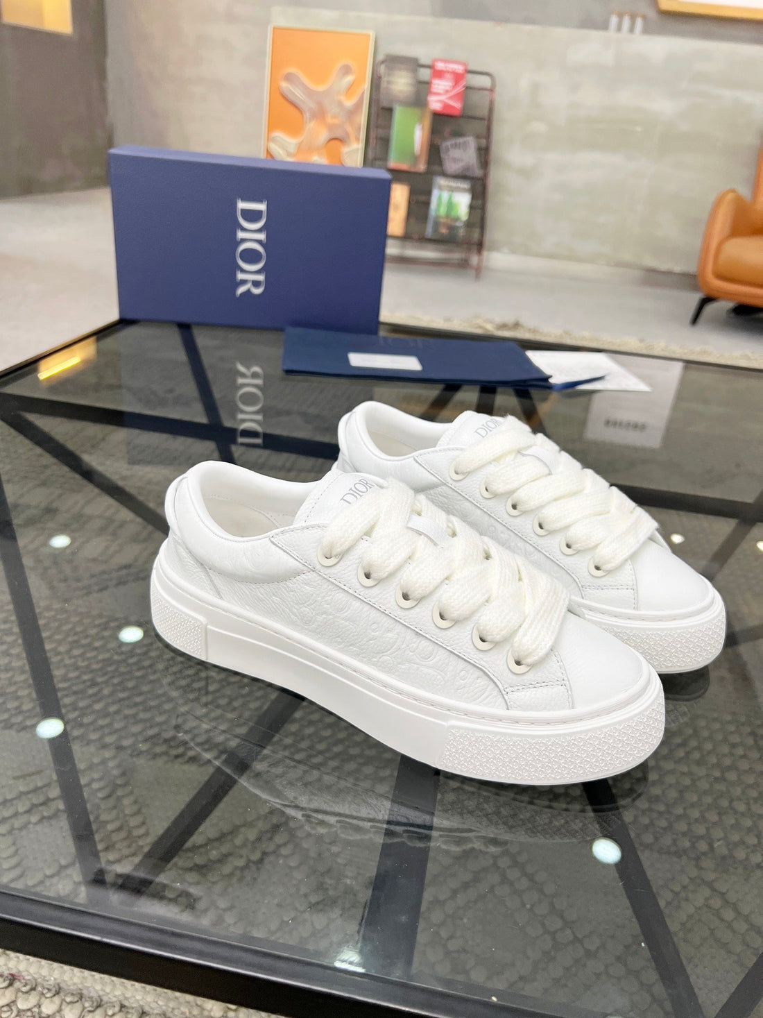 CD B33 Sneaker White Embossed Calfskin