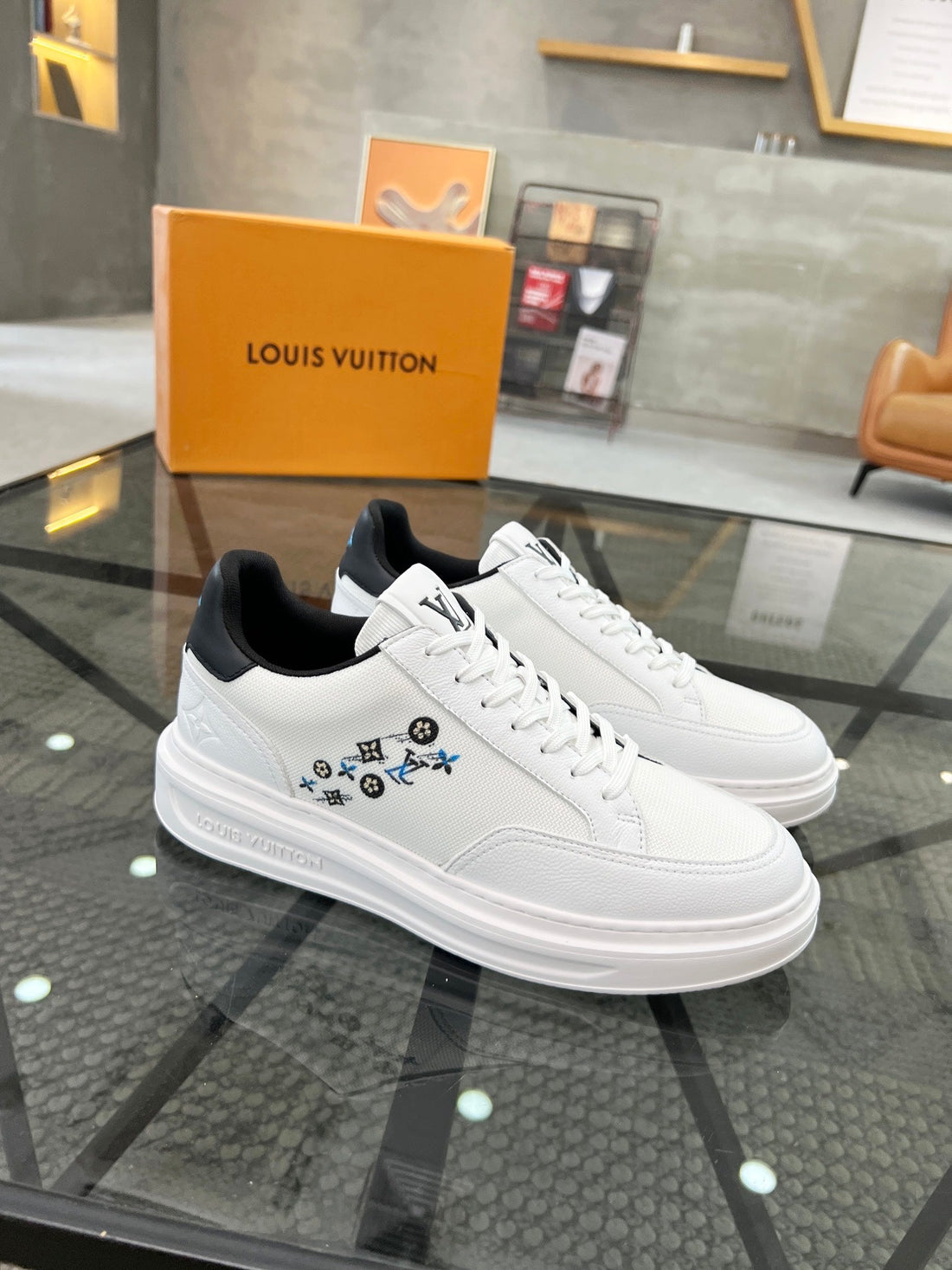 Beverly Hills Trainers White Mix Black Calfskin And Mesh Fabric