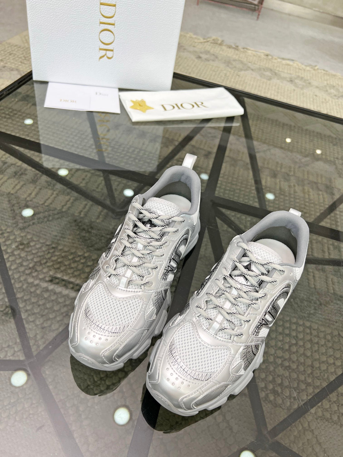 CD Chrono Sneaker White And Silver Mesh Fabric