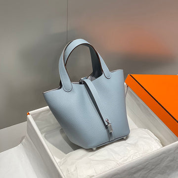 Picotin Lock Light Sky Blue Togo Leather Silver Hardware