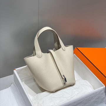 Picotin Lock Ivory Togo Leather Silver Hardware