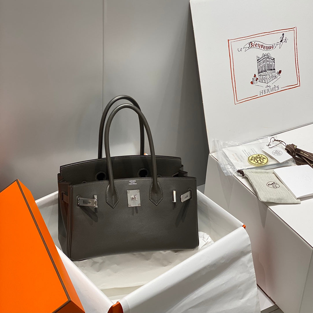 HM Shoulder Birkin 29CM Ebony Swift Leather Silver Hardware
