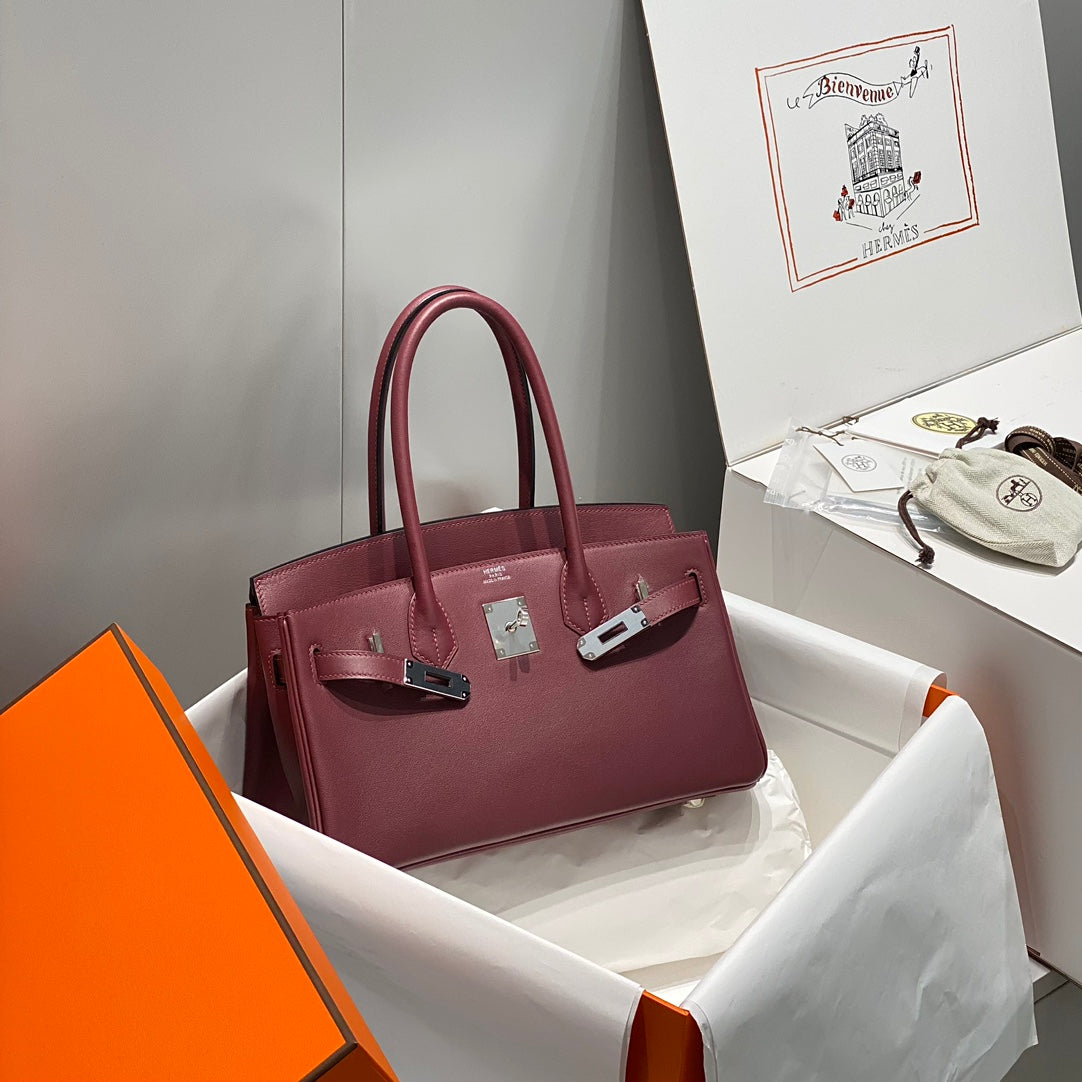 HM Shoulder Birkin 29CM Burgundy Swift Leather Silver Hardware