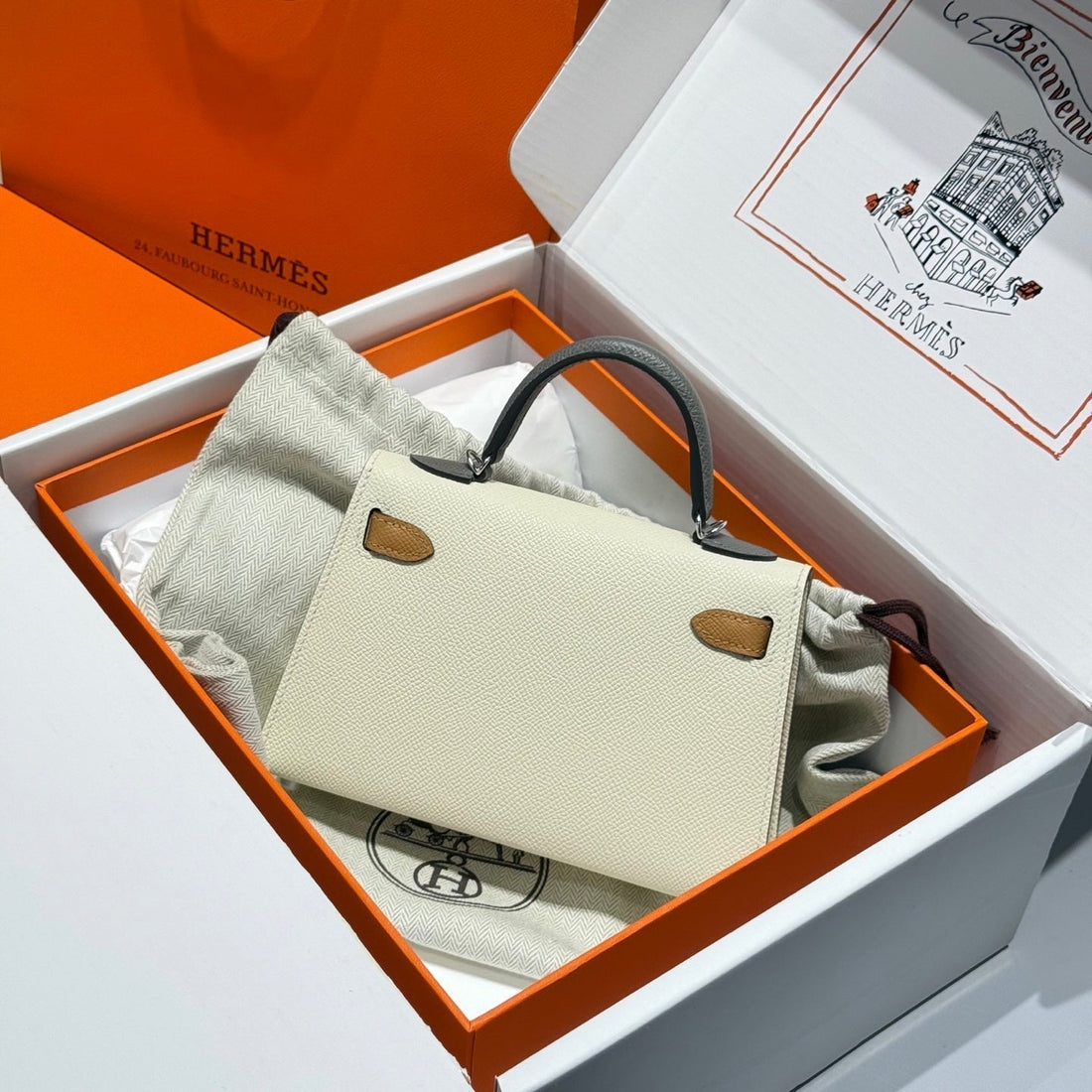 HM Mini Kelly 19 Beige Mix Gray Epsom 243125
