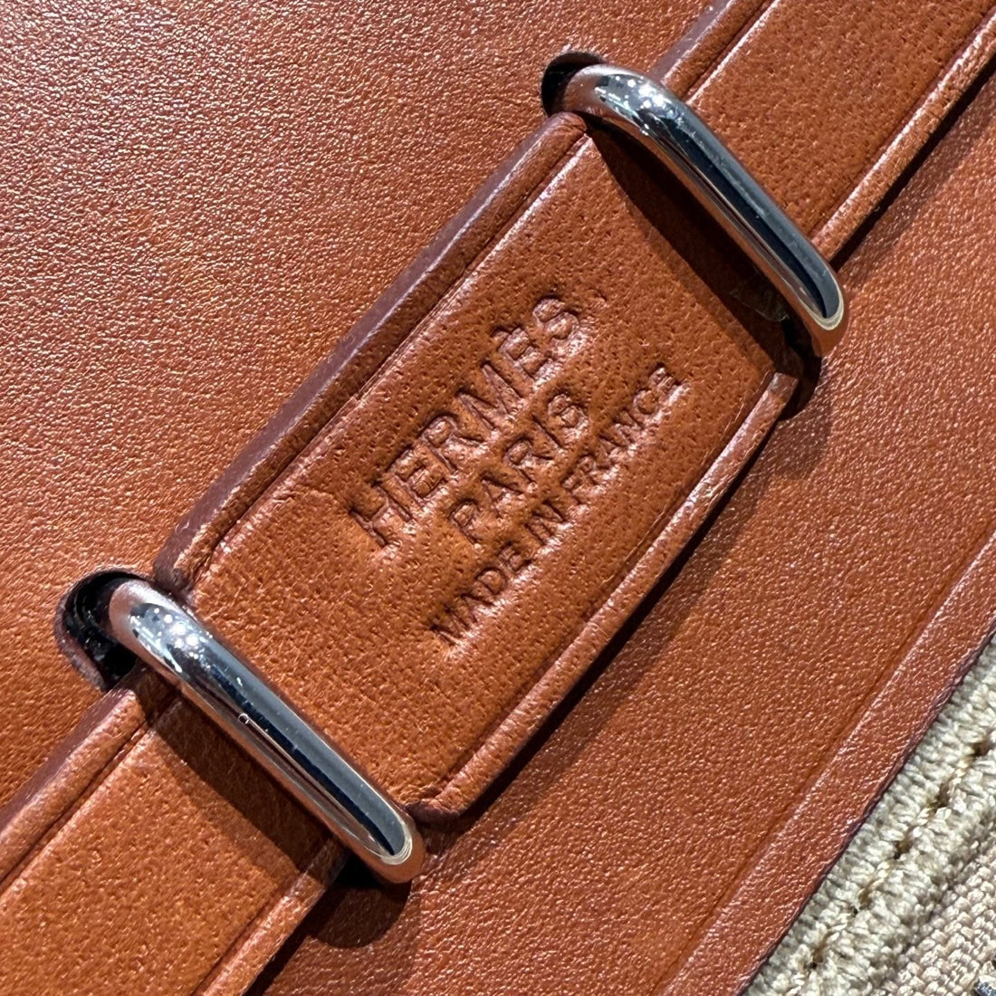 HM Mini Herbag Silver Buckle 20 Natural Canvas And Hunter Cowhide 243315