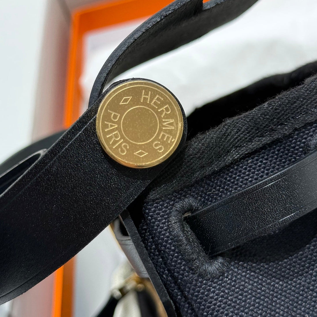 HM Mini Herbag Gold Buckle 20 Black Canvas And Hunter Cowhide 243310