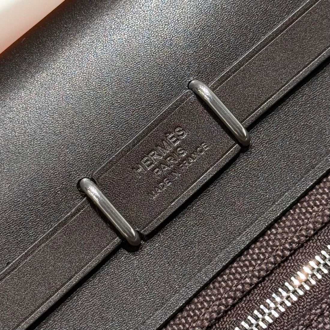 HM Mini Herbag Silver Buckle 20 Dark Brown Canvas And Hunter Cowhide 243305