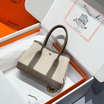 HM Garden Party Mini 23CM Bag Etoupe Togo Cream Canvas