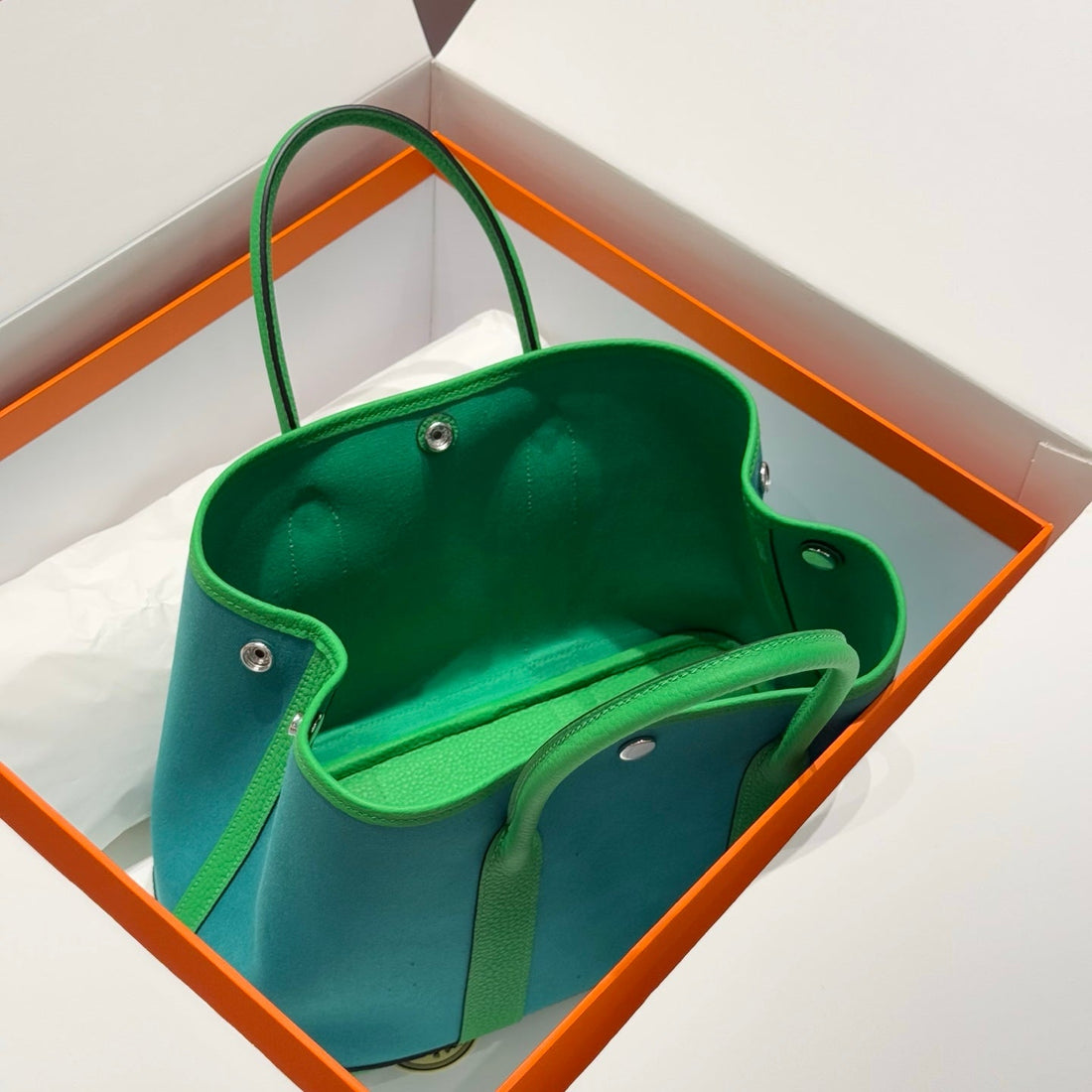 HM Garden Party 30CM Bag Green Togo Blue Canvas