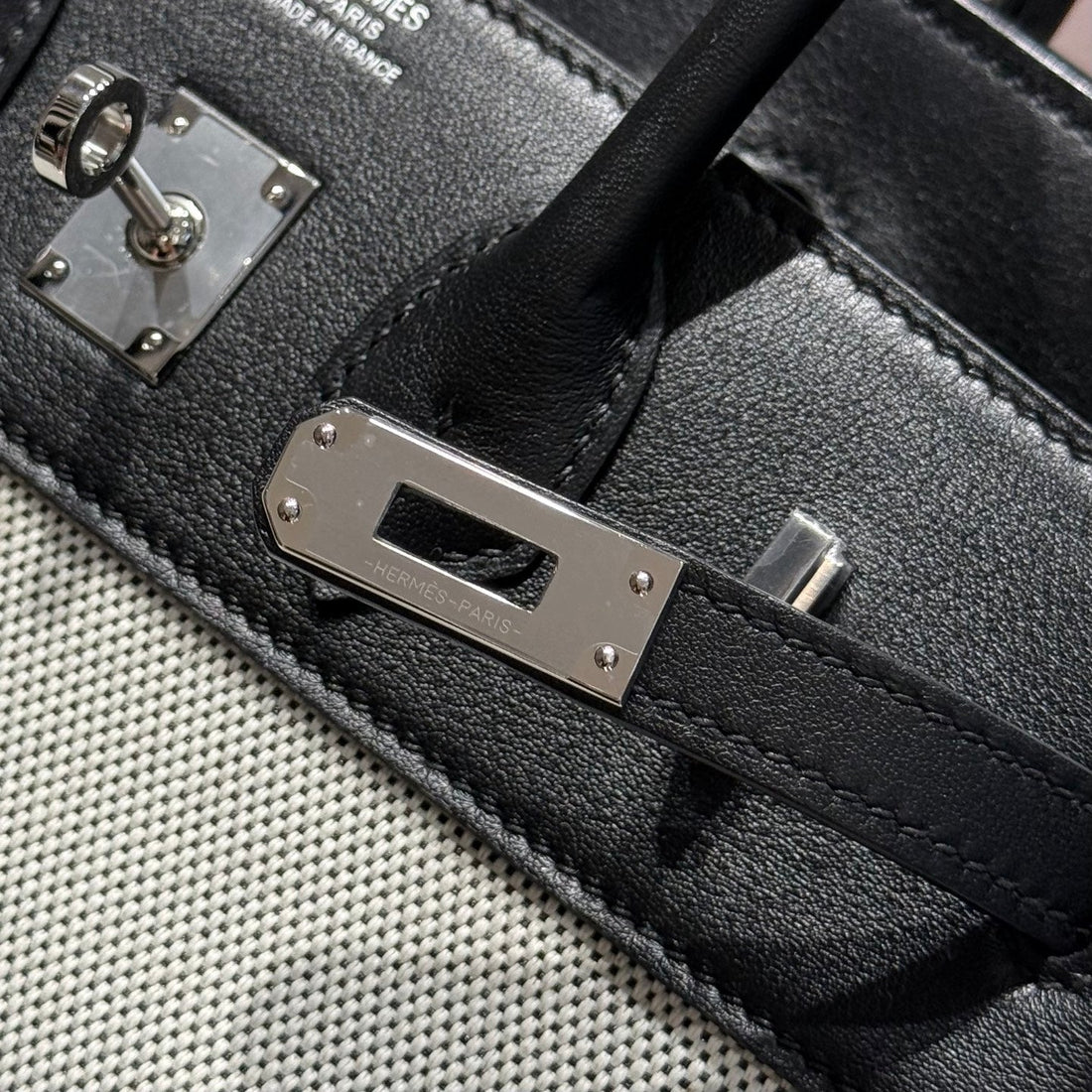 HM Birkin 25CM Black Swift Dark Grey Canvas Silver Hardware