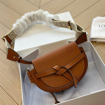 Loe Mini 18 Gate Dual Bag In Tan Soft Calfskin And Jacquard