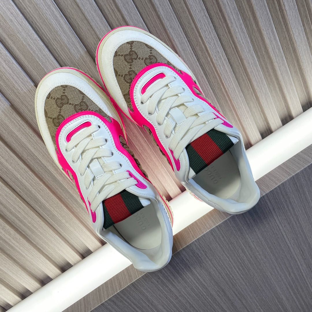GG Retro Sneakers For Couples White Shocking Pink