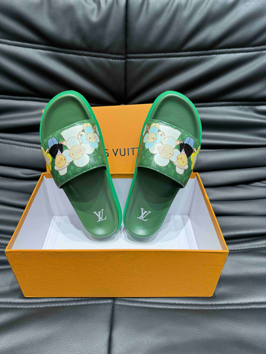 LV Slippers In Sea Green Monogram Calfskin