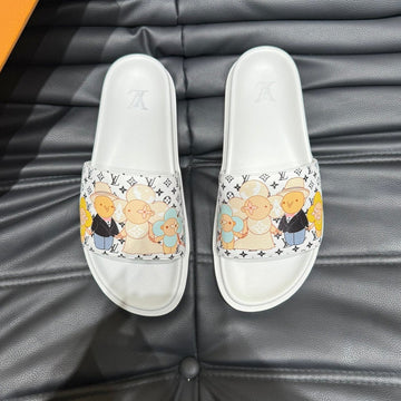 LV Slippers In White Monogram Calfskin