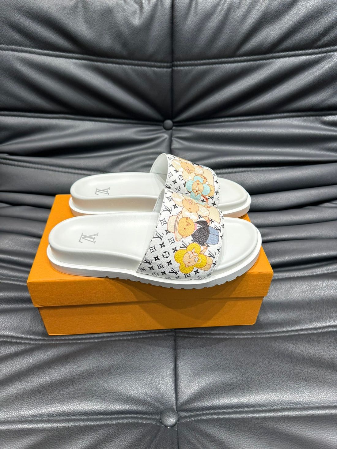 LV Slippers In White Monogram Calfskin