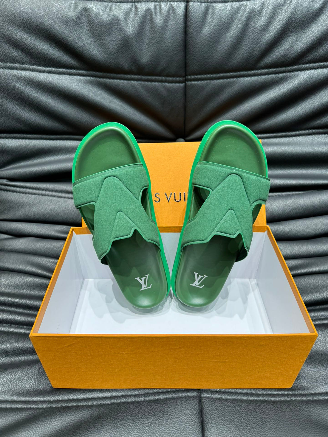 LV Oasis Mule In Dark Green Suede Calfskin