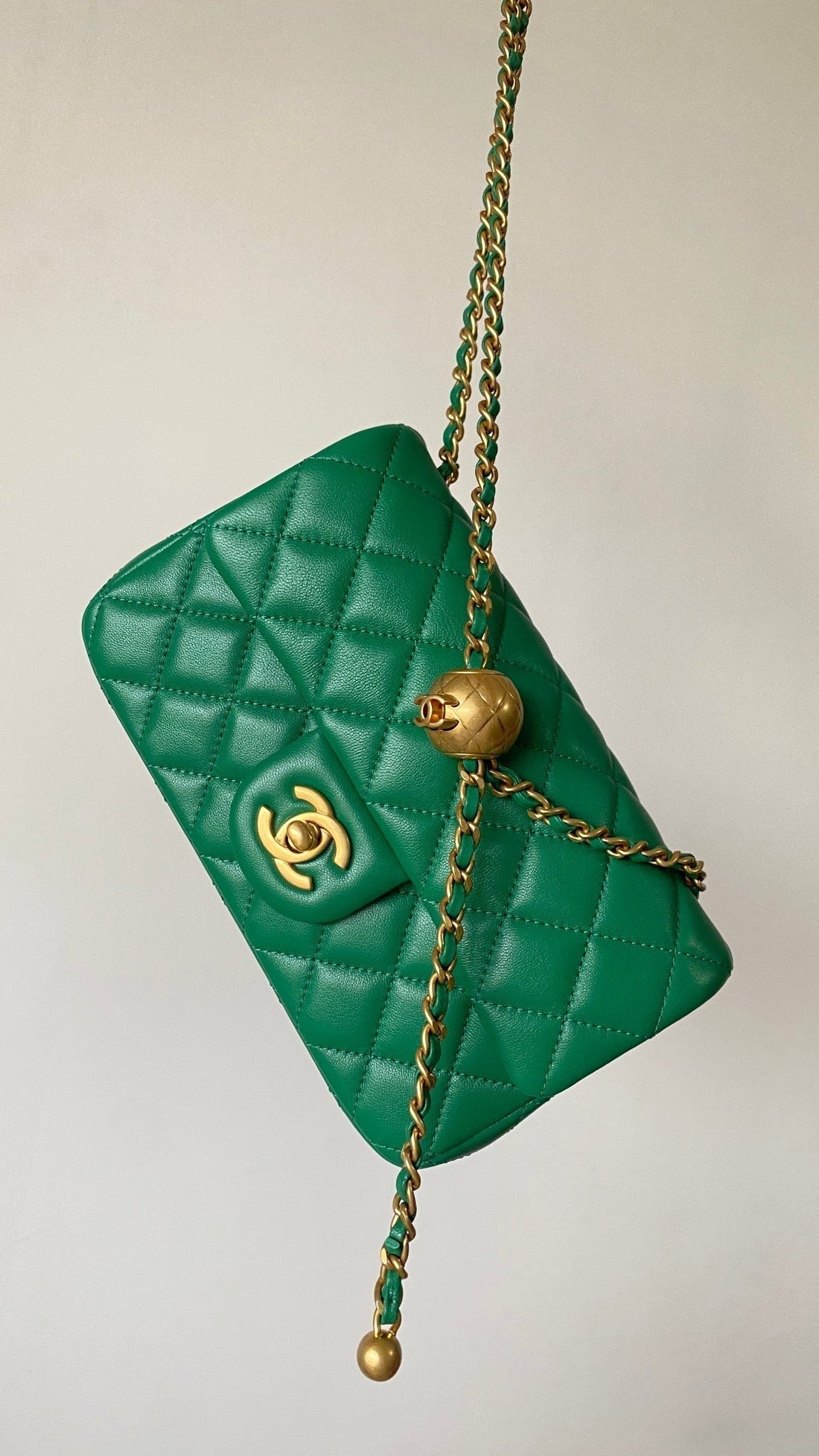 CC 25 Classic Flap Bag 20 Mini Gold Ball Mint Green Calfskin