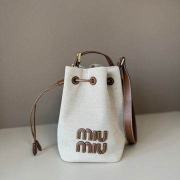 Miu Miu Bucket Bag 22.5cm White Brown Denim