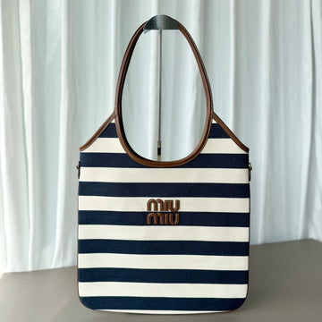 Miu Miu Isetan Tote Hobo Bag Striped Canvas
