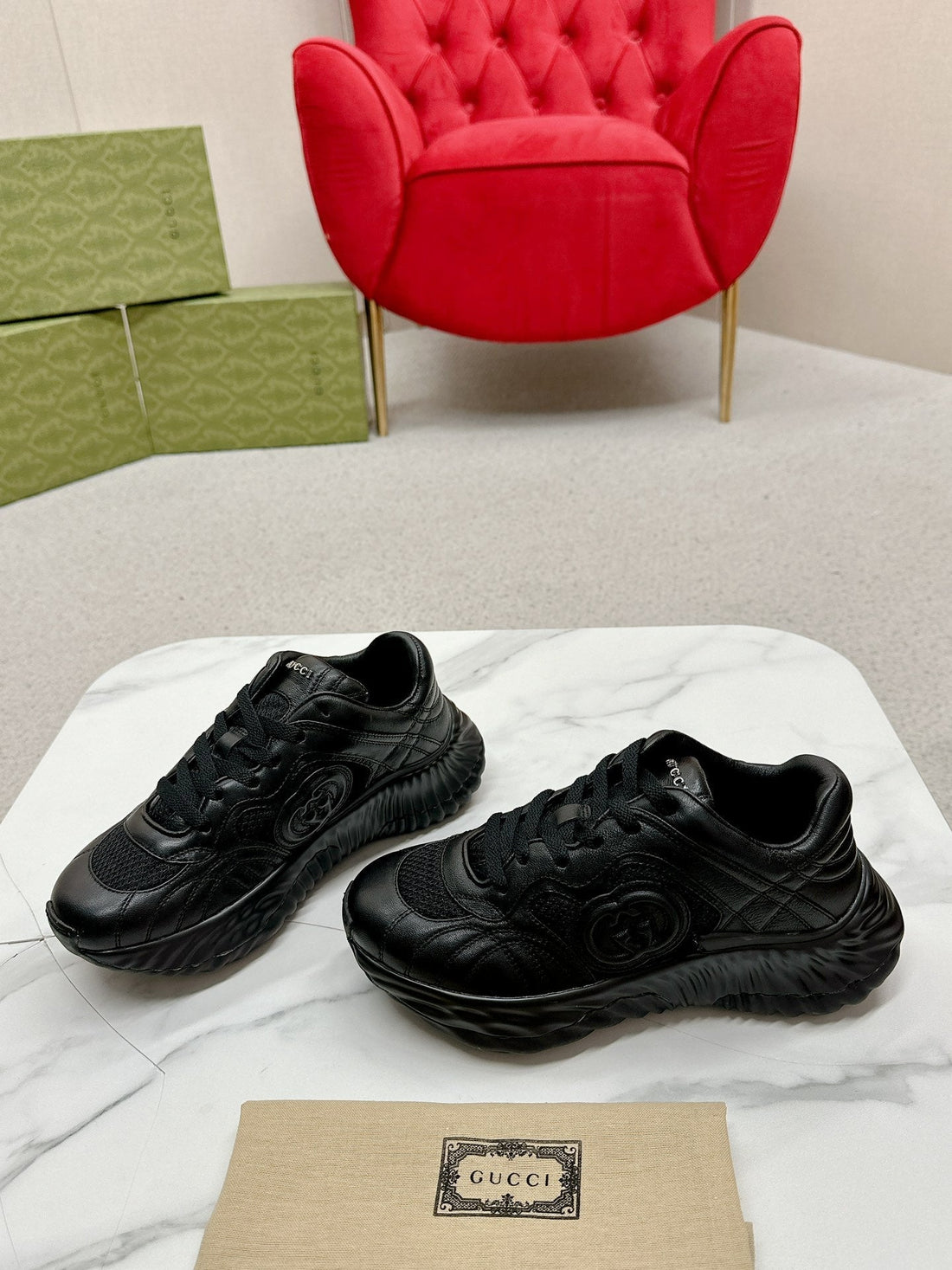 GG Ripple Trainer Black Lambskin