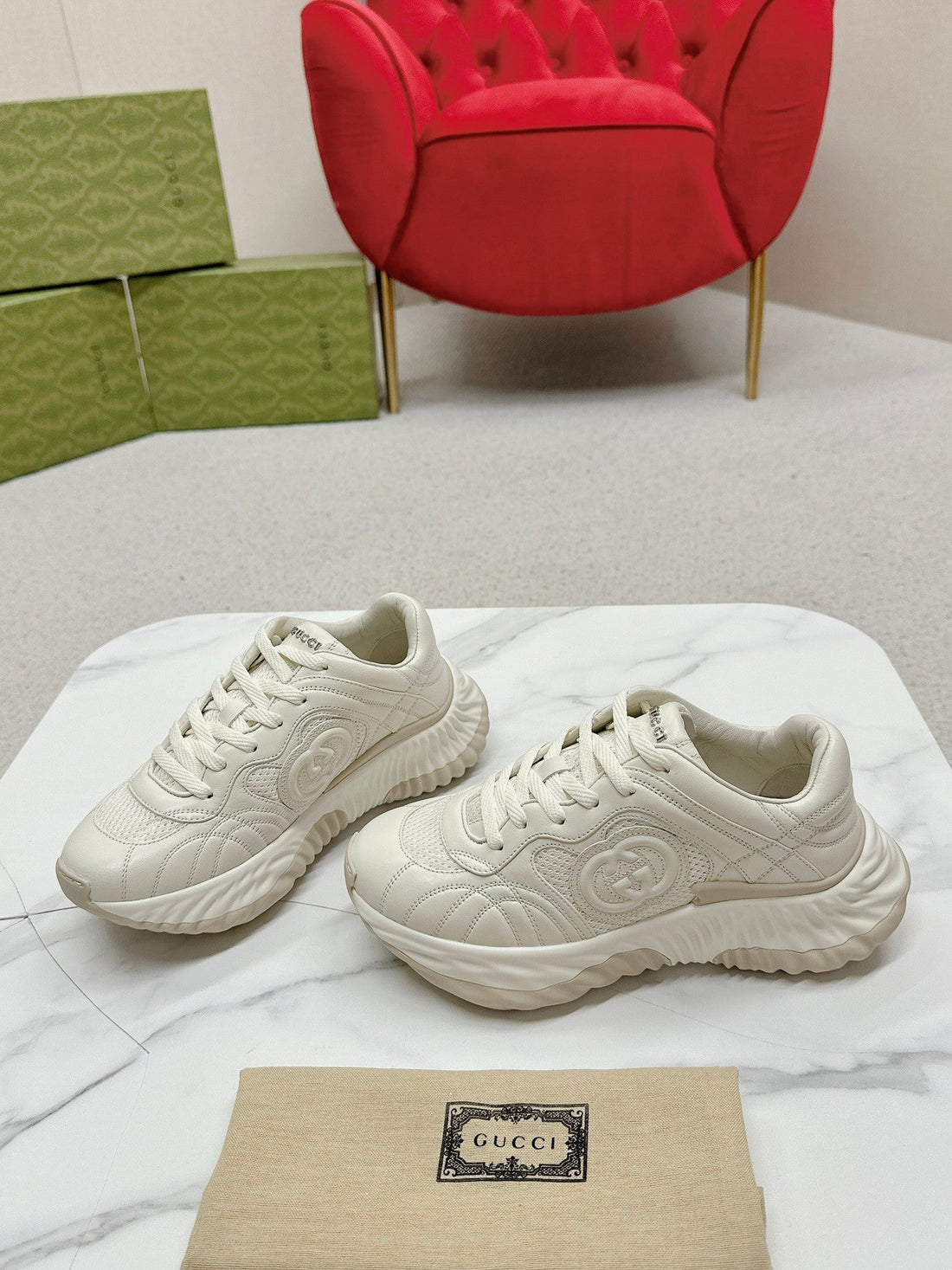 GG Ripple Trainer White Lambskin